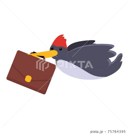 Woodpecker with briefcase icon, cartoon style 75764395