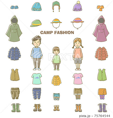 キャンプの服装いろいろのイラスト素材