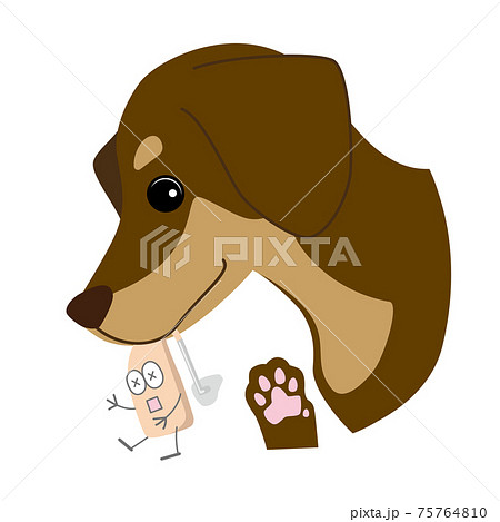犬にかまれている耳かけ補聴器のイラストのイラスト素材
