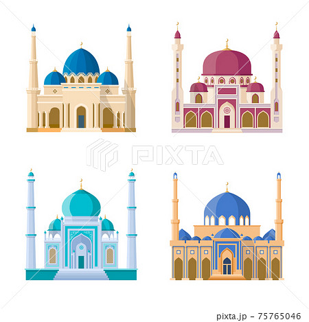 Set Of Four Mosques Arabic Religion Buildings のイラスト素材