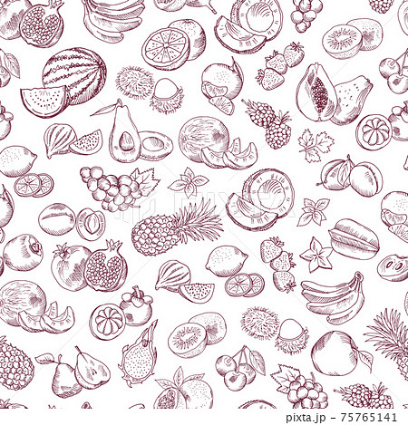 seamless pattern of doodle fruits on white background seamless pattern of doodle fruits on white background 75765141