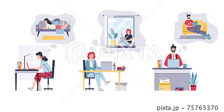 Freelance vs office workers set of people, cartoon vector illustration isolated. 75765370