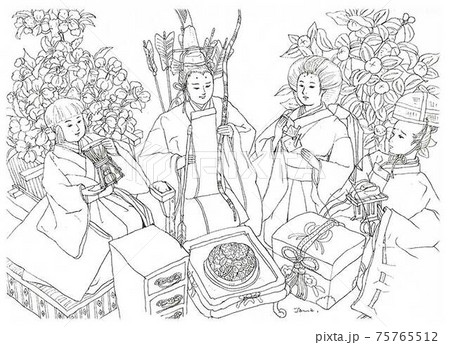 50年物のひな人形のペン画 75765512