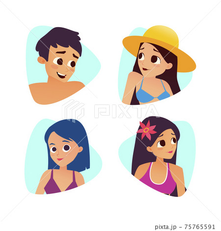 Set of summer cartoon avatars. Cartoon style Set of summer cartoon avatars. Cartoon style 75765591