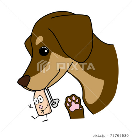 犬にかまれている耳かけ補聴器のイラスト 75765680