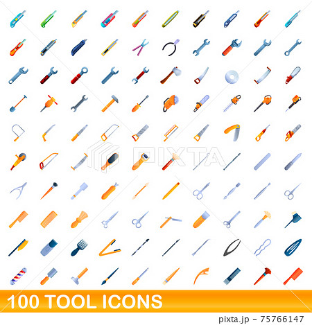 100 tool icons set, cartoon style 75766147