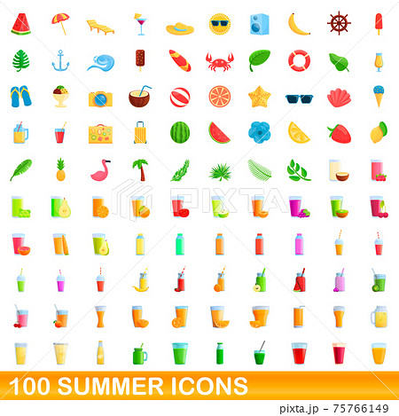 100 summer icons set, cartoon style 75766149