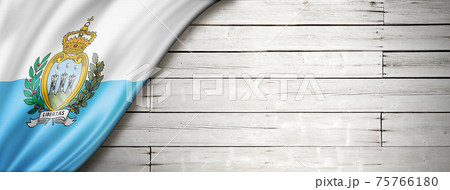 San Marino flag on old white wall banner 75766180