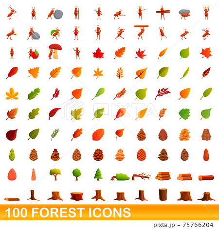 100 forest icons set, cartoon style 100 forest icons set, cartoon style 75766204
