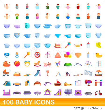 100 baby icons set, cartoon style 75766237