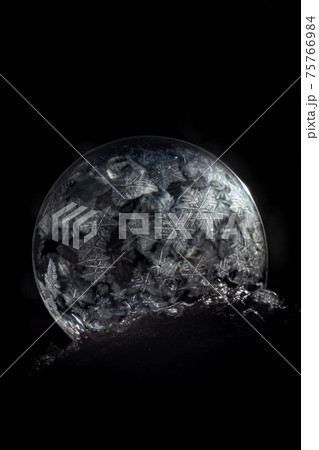 Close up frozen ice covered soap bubble 75766984