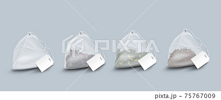 Pyramid shape tea bags with leaves and herbs 75767009