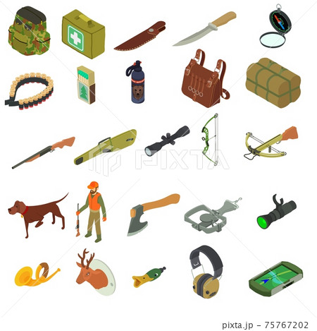 Hunting equipment icons set, isometric style 75767202