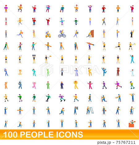 100 people icons set, cartoon style 100 people icons set, cartoon style 75767211