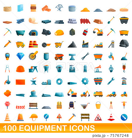 100 equipment icons set, cartoon style 100 equipment icons set, cartoon style 75767248