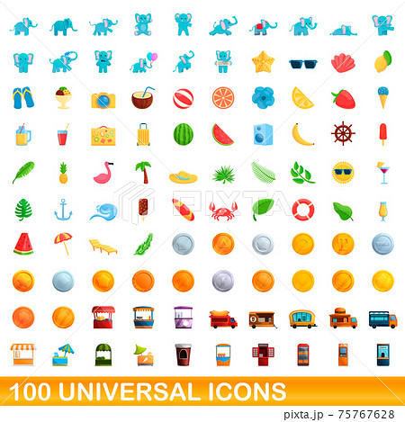 100 universal icons set, cartoon style 75767628