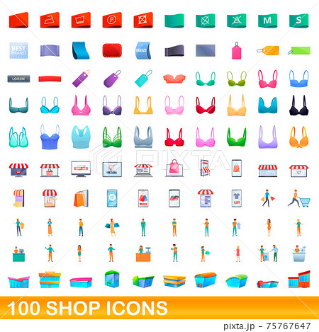 100 shop icons set, cartoon style 75767647