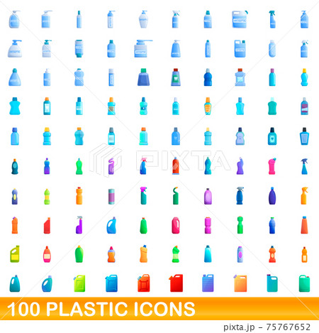 100 plastic icons set, cartoon style 75767652