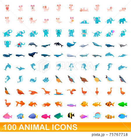 100 animal icons set, cartoon style 100 animal icons set, cartoon style 75767718