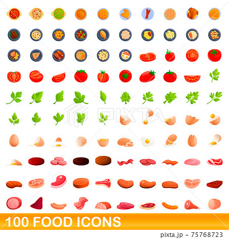 100 food icons set, cartoon style 100 food icons set, cartoon style 75768723
