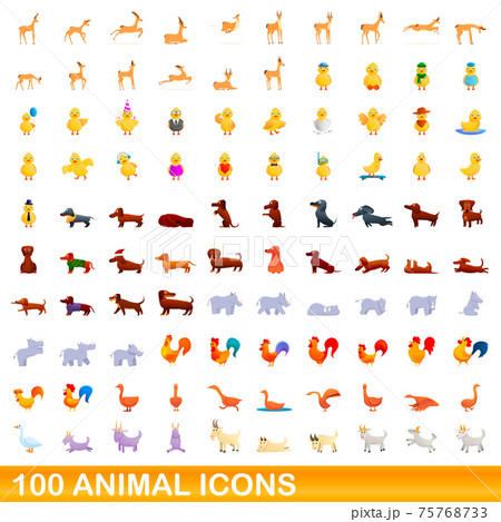 100 animal icons set, cartoon style 75768733