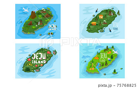 Welcome to Jeju island in South Korea, traditional landmarks, symbols. Korean land with traditional attractions 75768825
