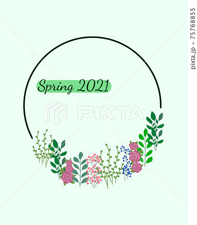 Card with flowers and leaves. Wedding ornament concept. Spring 2021 floral poster with inscription 75768855