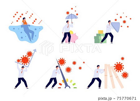 Business problems epidemic. Help company, money and financial crisis. Helping to businessman, economic collapse or utter failure vector concept Business problems epidemic. Help company, money and financial crisis. Helping to businessman, economic collapse or utter failure vector concept 75770671
