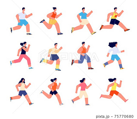 Running athletes characters. Profile jogger, athlete man jogging. Isolated athletic men run, sport exercise. Outdoor active people utter vector set Running athletes characters. Profile jogger, athlete man jogging. Isolated athletic men run, sport exercise. Outdoor active people utter vector set 75770680