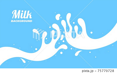 Milk splash banner. Dairy splashes, white creamy liquid drops. Fresh farm food, milky flow element. Flat milkshake wave recent vector poster 75770728
