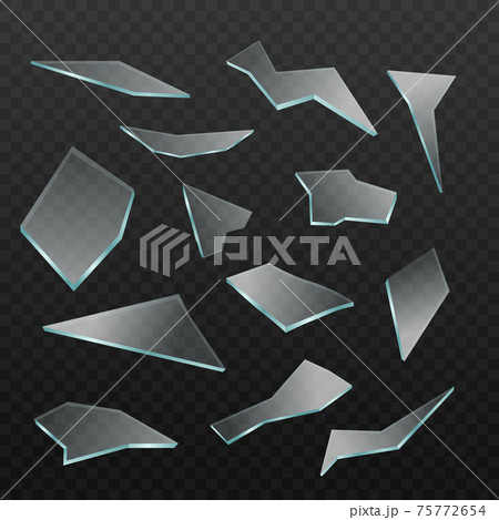 Set of transparent broken sharp glass shards a vector 3d realistic illustration. 75772654