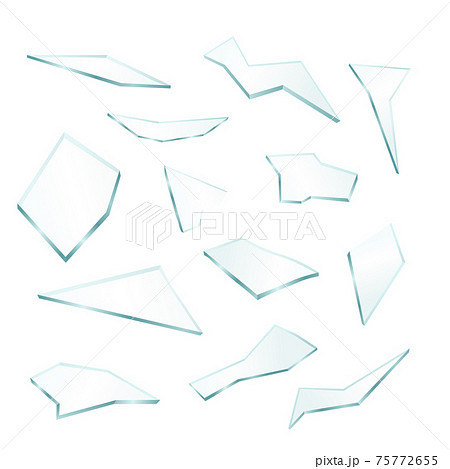 Set of realistic transparent broken shatters glass a vector 3d illustration. 75772655