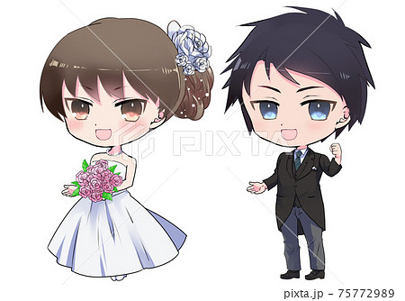 イラスト素材 笑顔で手を差し伸べる新郎新婦のイラストのイラスト素材
