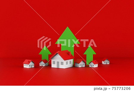 Real estate business growth with green arrow. 3D Illustration. 75773206
