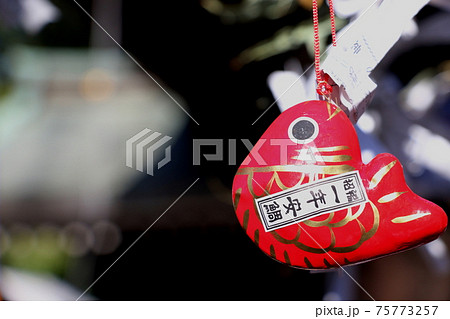 一年安鯛のお守り 川越氷川神社 縁結びの写真素材