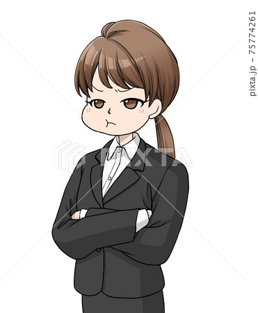 腕組みをして怒るスーツを着た茶色い髪の女性 腕組みをして怒るスーツを着た茶色い髪の女性 75774261