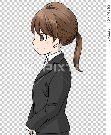 スーツを着た茶色い髪の女性の横向きのイラスト のイラスト素材