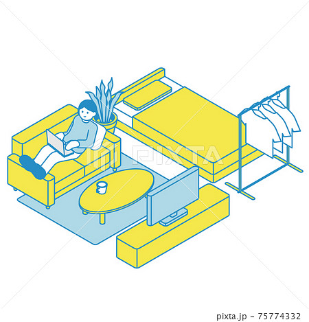 インテリアと人物イラスト素材 アイソメのイラスト素材