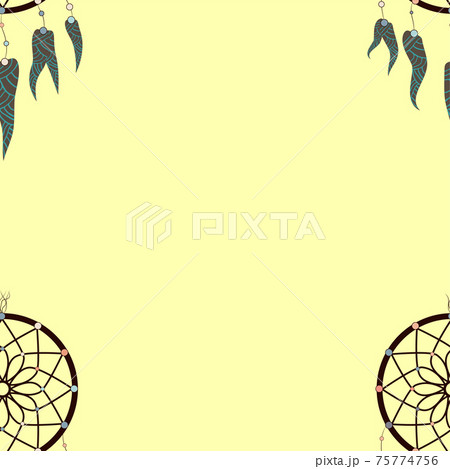 Dreamcatcher pattern in retro style. Hand drawn seamless pattern. Fashion print. Boho vintage style background Dreamcatcher pattern in retro style. Hand drawn seamless pattern. Fashion print. Boho vintage style background 75774756