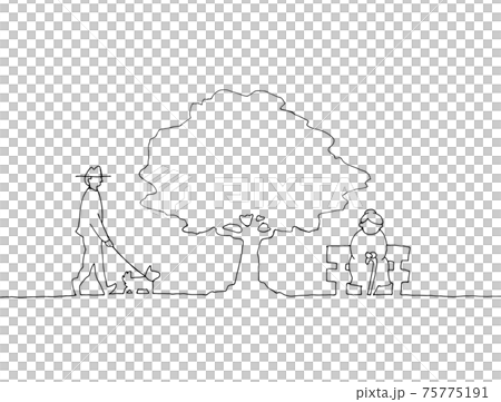 木の下の人々　線画イラスト 75775191