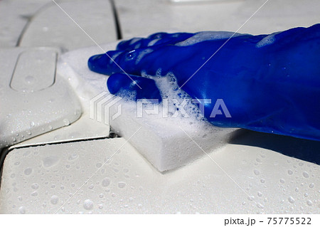 洗車スポンジで優しく車体を洗う 75775522