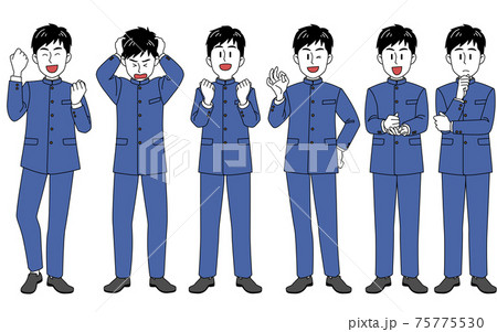 中高生_制服_男の子の表情と全身ポーズ_セット 75775530
