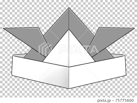 少し上から見た折り紙で作った灰色の兜のイラスト素材