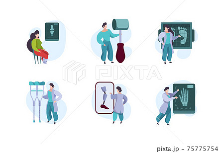 Orthopedics concept. Human arms xray diagnose doctor and patients healthcare templates garish vector bones illustrations isolated 75775754