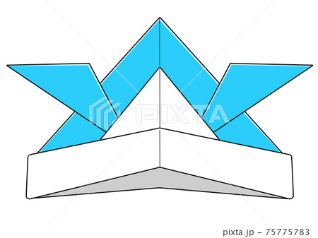 少し下から見た水色の折り紙で作った兜のイラスト素材