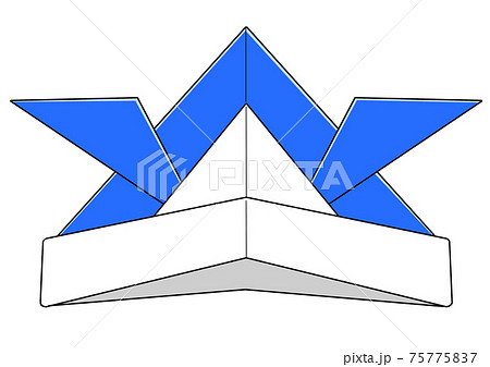 少し下から見た青色の折り紙で作った兜のイラスト素材