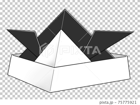 少し横を向いた黒色の折り紙で作った兜のイラスト素材