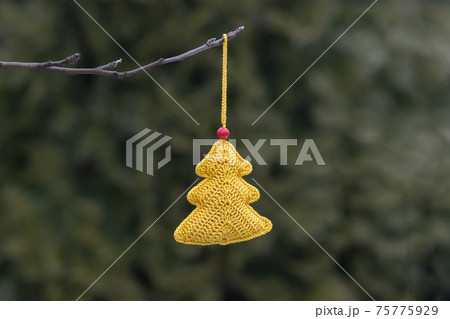 Toy knitted of yellow threads, herringbone. 75775929