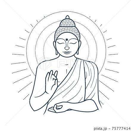 Makha Bucha Day  black illustration 75777414