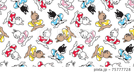 dog seamless pattern french bulldog vector swimming pool ring cartoon tile background beach ocean summer repeat wallpaper scarf isolated doodle illustration polka dot design 75777728